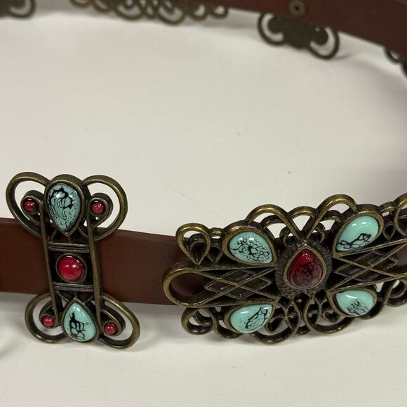 NWT Western Cowgirl Brown Leather Belt with Metal Embellishments SZ M/L - Picture 3 of 5